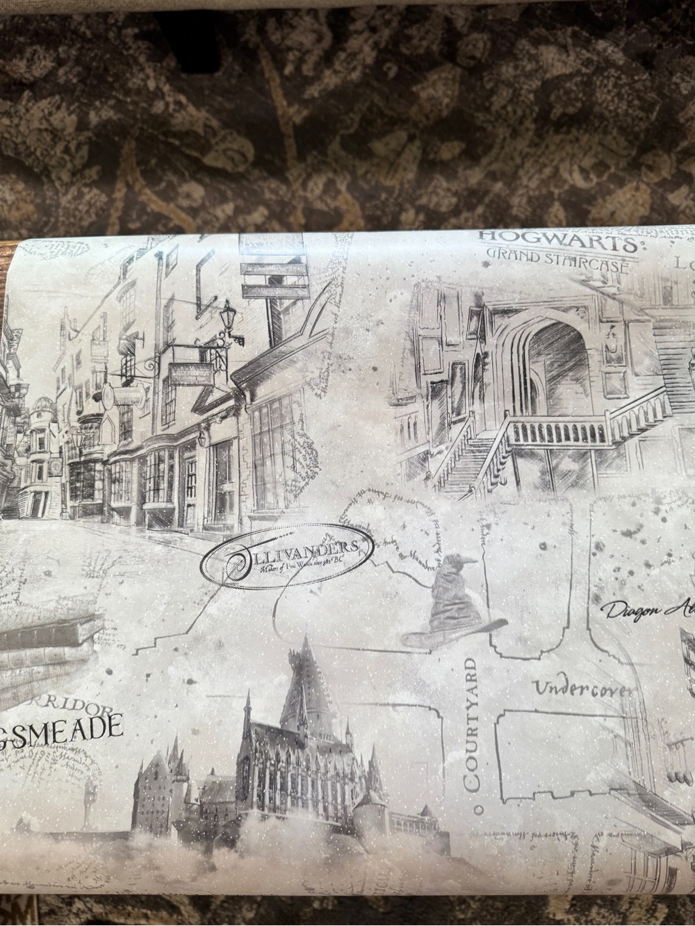 Harry Potter Vintage-Style Cream and Gray Map & Icons Wallpaper.